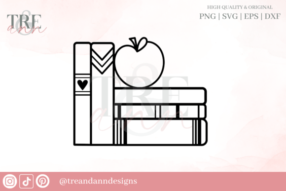 Book Stack and Apple Svg Png for Embroidery