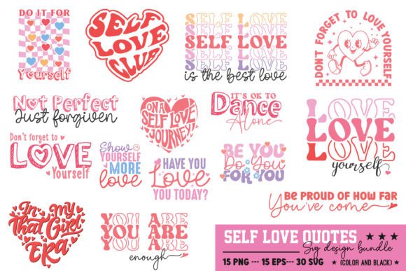 Self Love Quotes SVG PNG Bundle Design